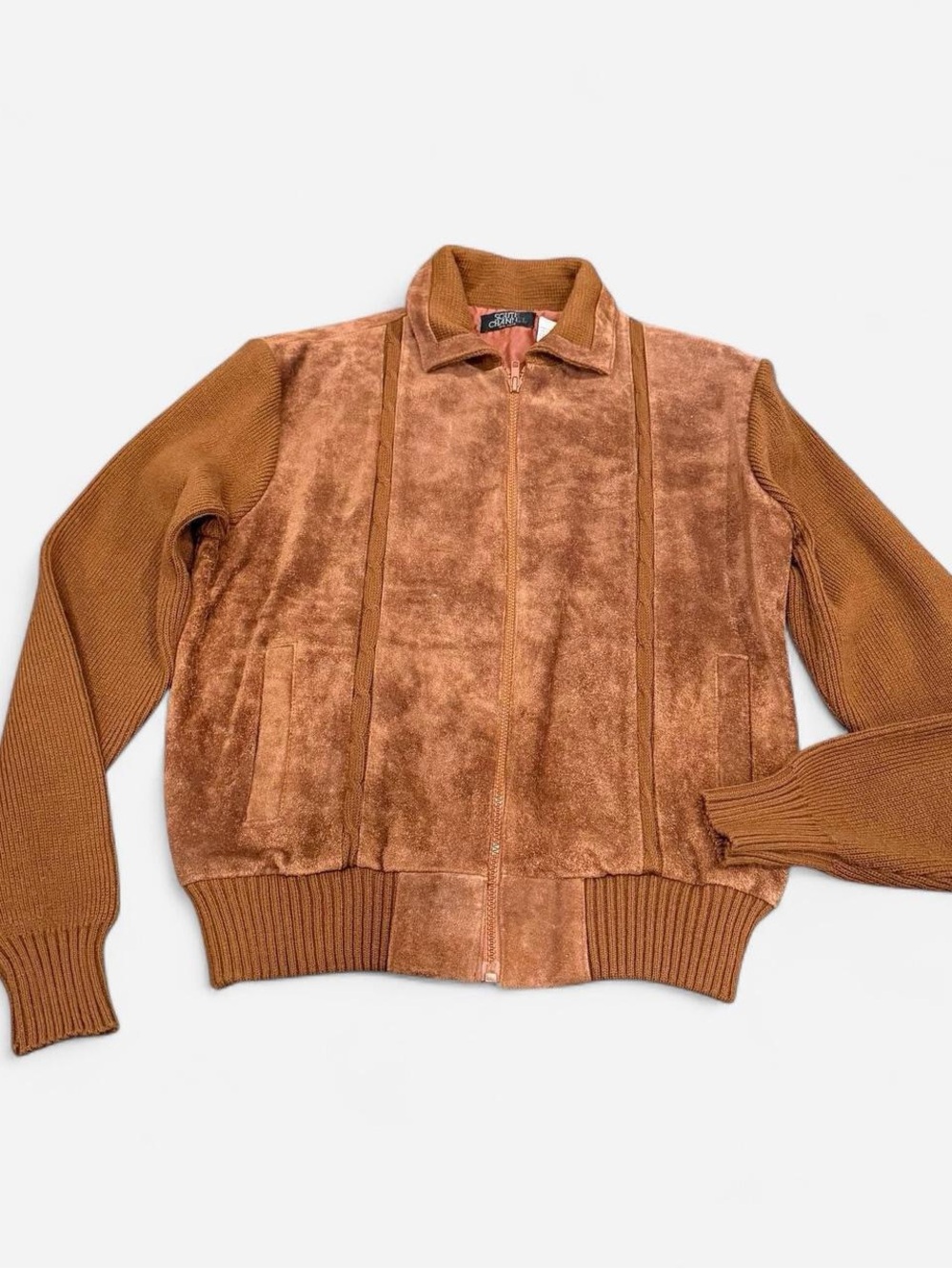 Vintage South Channel Brown Suede Leather & Knit  Jacket Men's Large